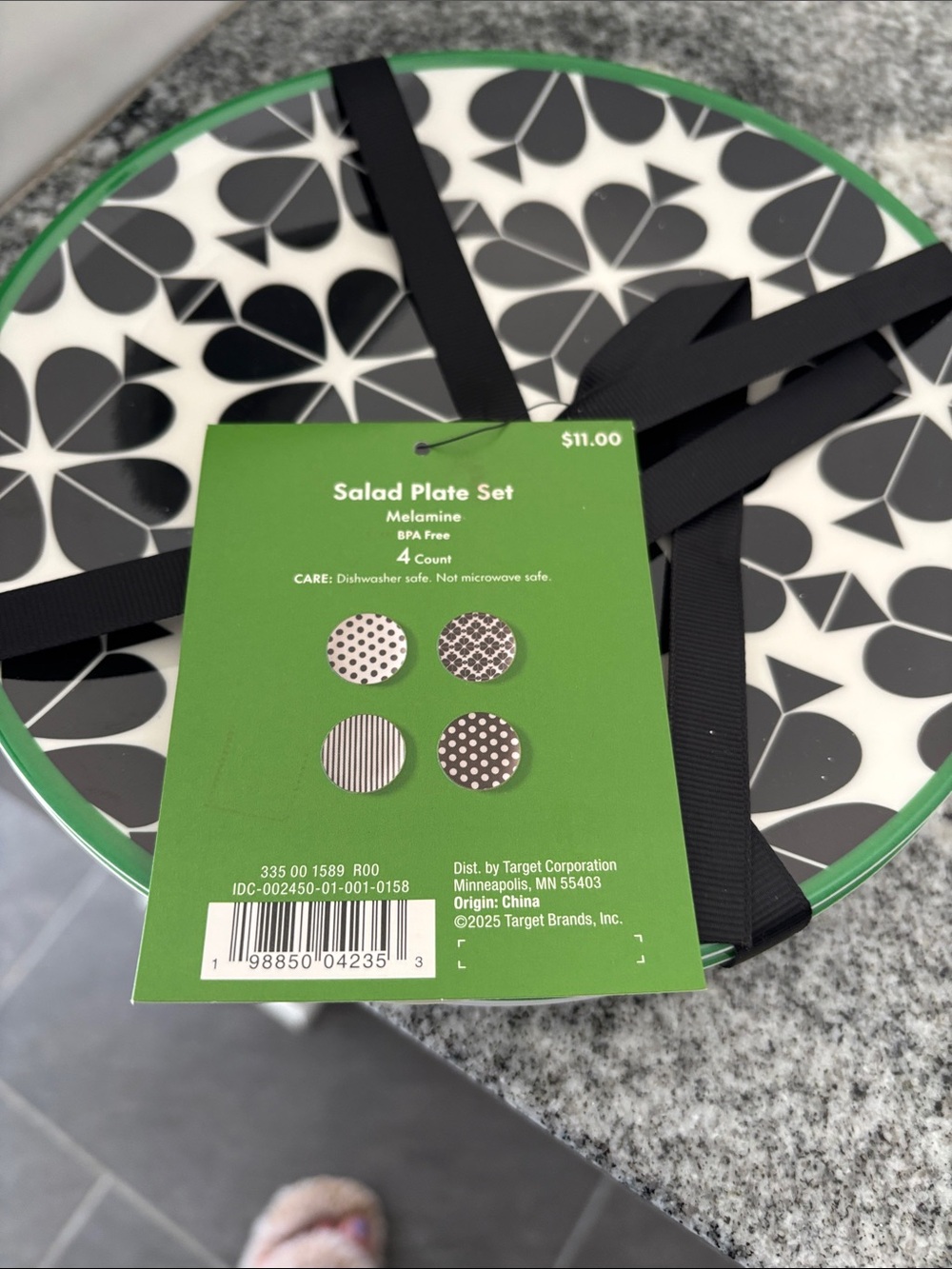 Target Black and White Melamine Salad Plate Set with Green Rim (4 Count)